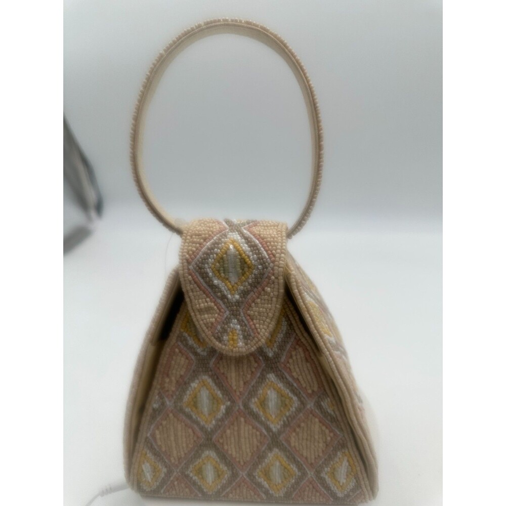 David Jeffery Beaded Pyramid Bag Geometric Diamond Pattern Top Handle NWT